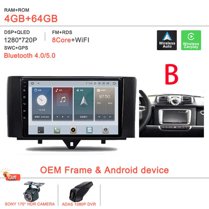 Android 14 Car For Mercedes Benz Smart Fortwo 451 2005 - 2015 Stereo Head Unit GPS Navigation Multimedia Autoradio Dash Cam DVD