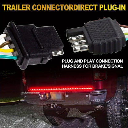 60'' LED Tailgate Light Strip 12V Flexible Red Brake Amber Yellow Sequential Turn Signal Light for Pickup Trucks Trailers RV Van