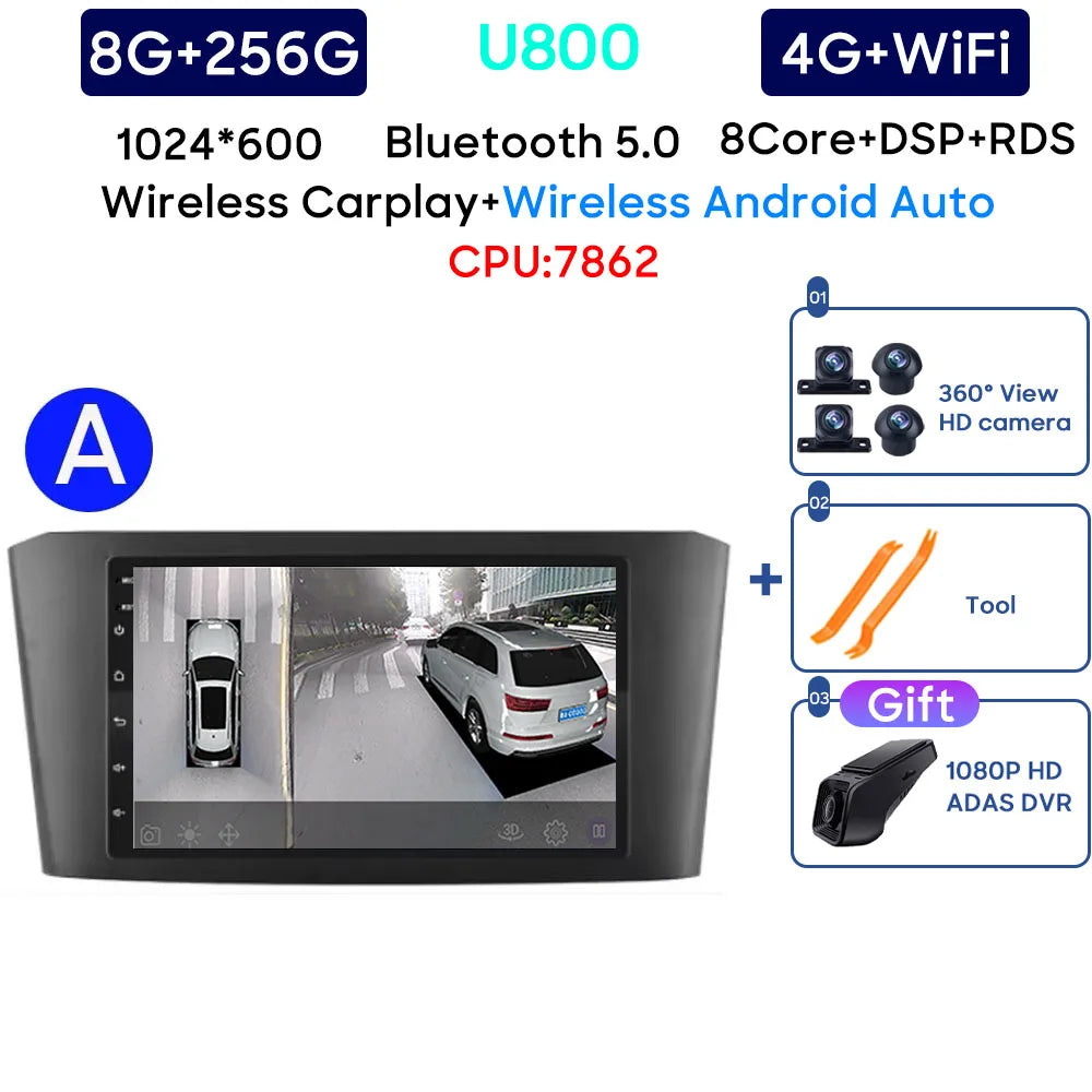 Car Radio Android 13 For Toyota Avensis T25 2002-2008 Carplay Navigation GPS Stereo Android Auto Screen No 2din DVD 5G Wifi Head