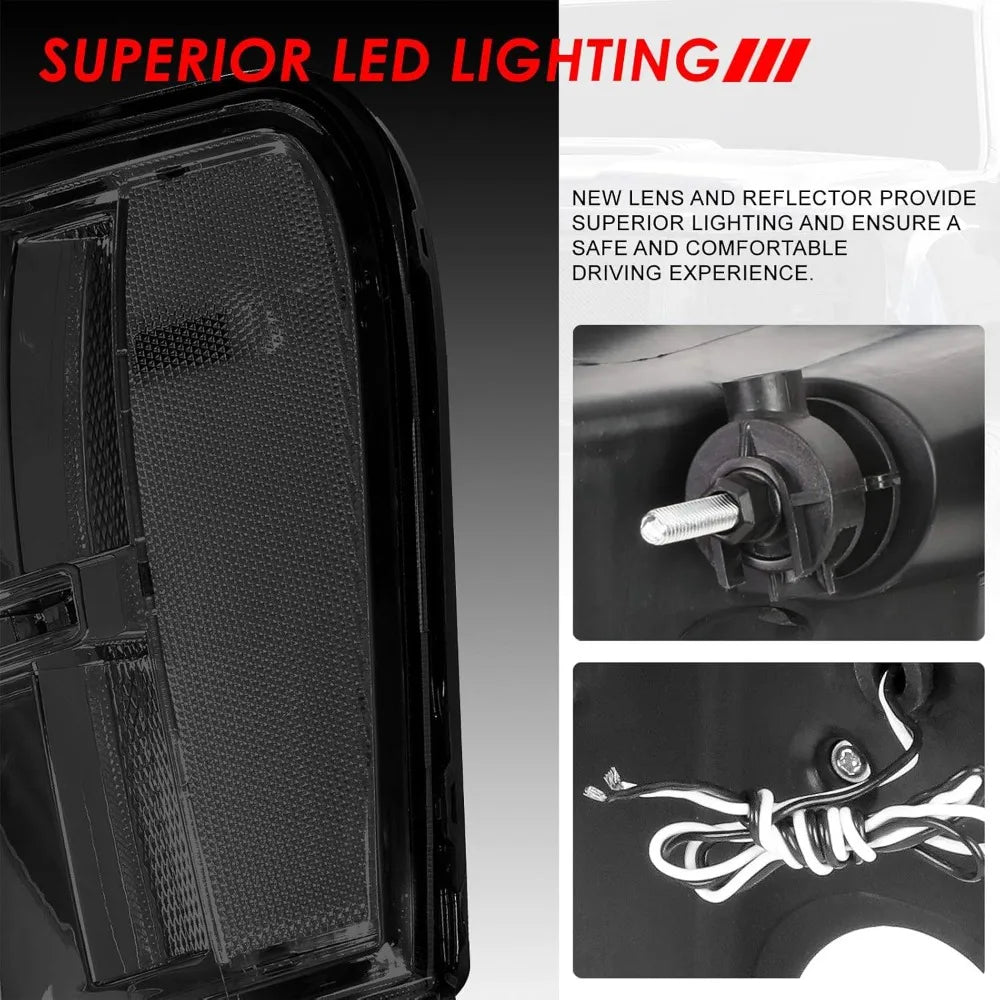 LED DRL Headlights Assembly Compatible with GMC Sierra Driver and Passenger Side, Smoked Lens Clear Corner