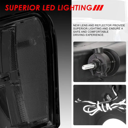 LED DRL Headlights Assembly Compatible with GMC Sierra Driver and Passenger Side, Smoked Lens Clear Corner