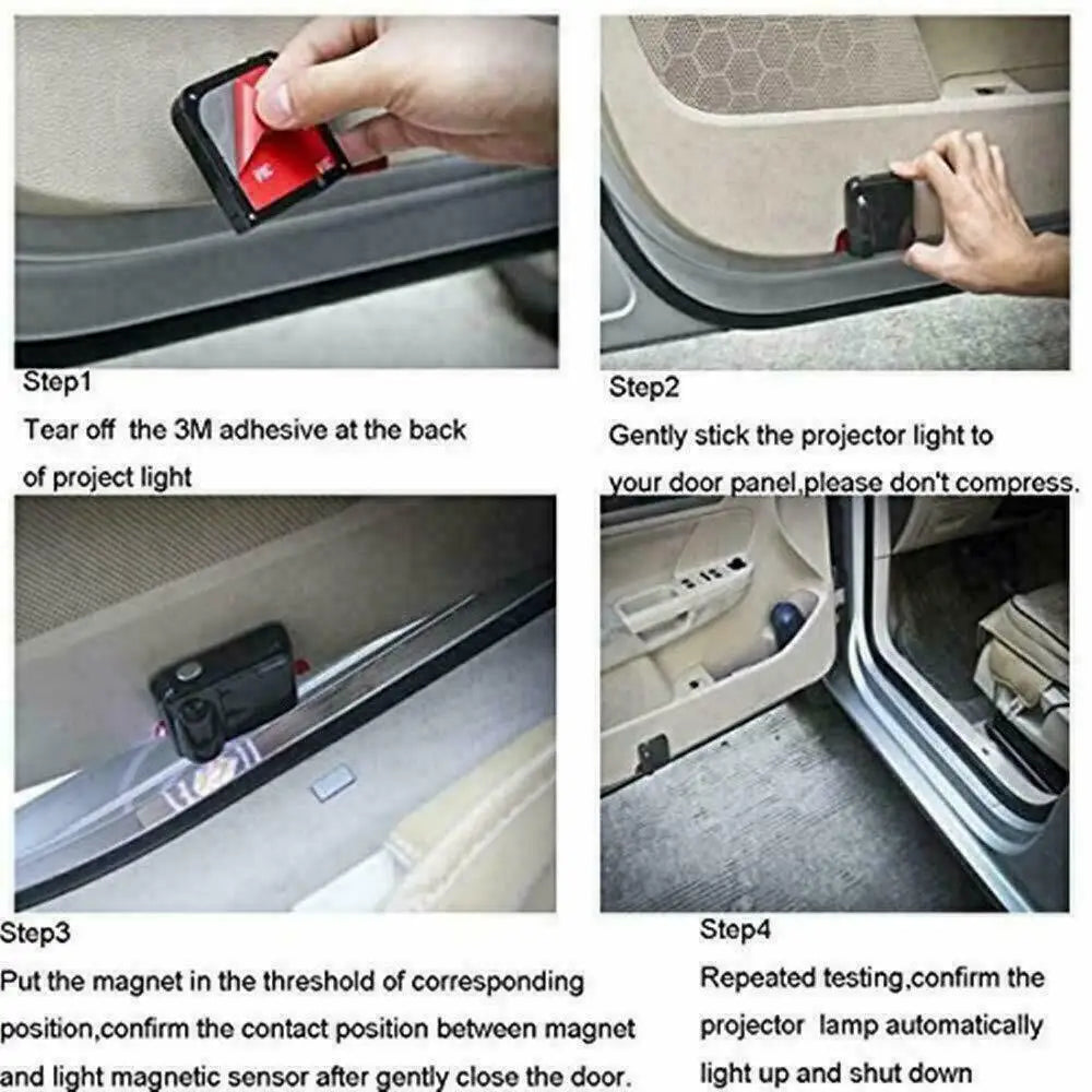 2x Your Customized Logo Car Door LED Light Wireless Sensor No Need Drilling Ghost Shadow Puddle Laser Projector Universal
