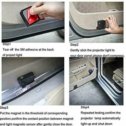 2x Your Customized Logo Car Door LED Light Wireless Sensor No Need Drilling Ghost Shadow Puddle Laser Projector Universal