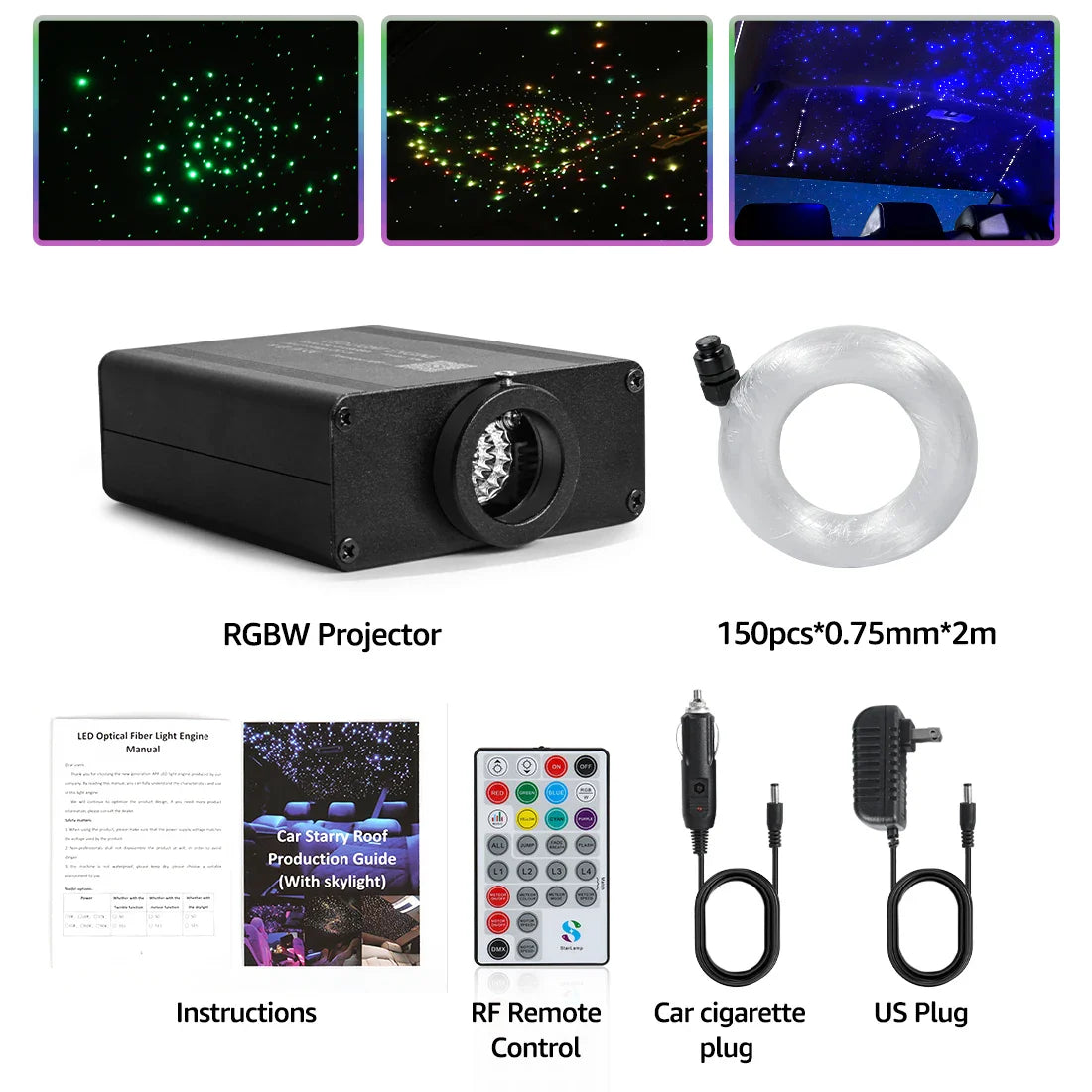 16W Car Roof Starlight Headliner Light Kit For Tesla Car Home APP Remote Controll Starry Sky RGBW Fiber Optic Ceiling Star Light
