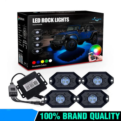 2nd-Gen RGB LED Rock Lights with Bluetooth Controller, Timing Function, Music Mode - 8 Pods Multicolor Neon LED Light Kit
