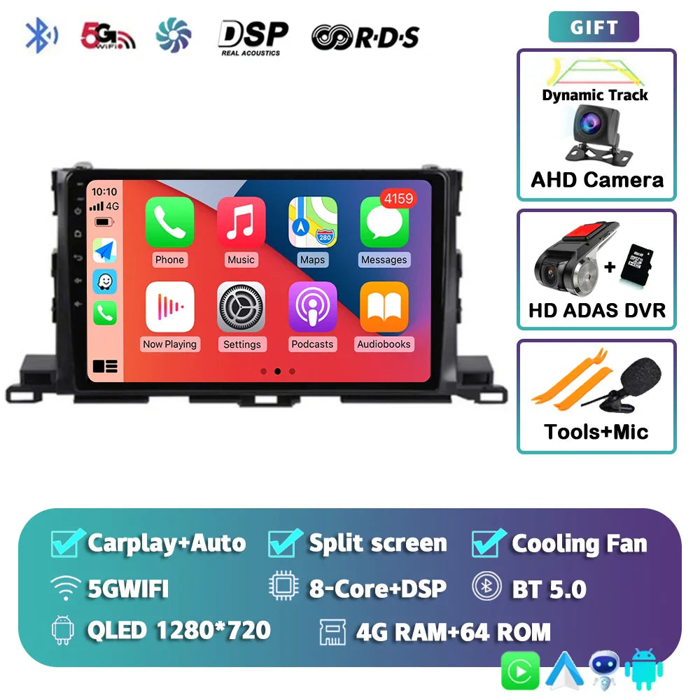 Android 14 For Toyota Highlander 3 Kluger 2013-2018 2K QLED Android Car Radio Multimedia Video Player GPS Stereo CarPlay 4G DSP