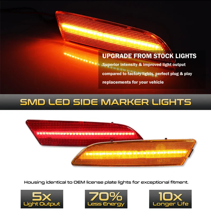 4PCS LED Side Marker light bumper front amber ＆ rear red turn Signal Lights for 2004 2005 2006 2007 -2008 Chrysler Crossfire