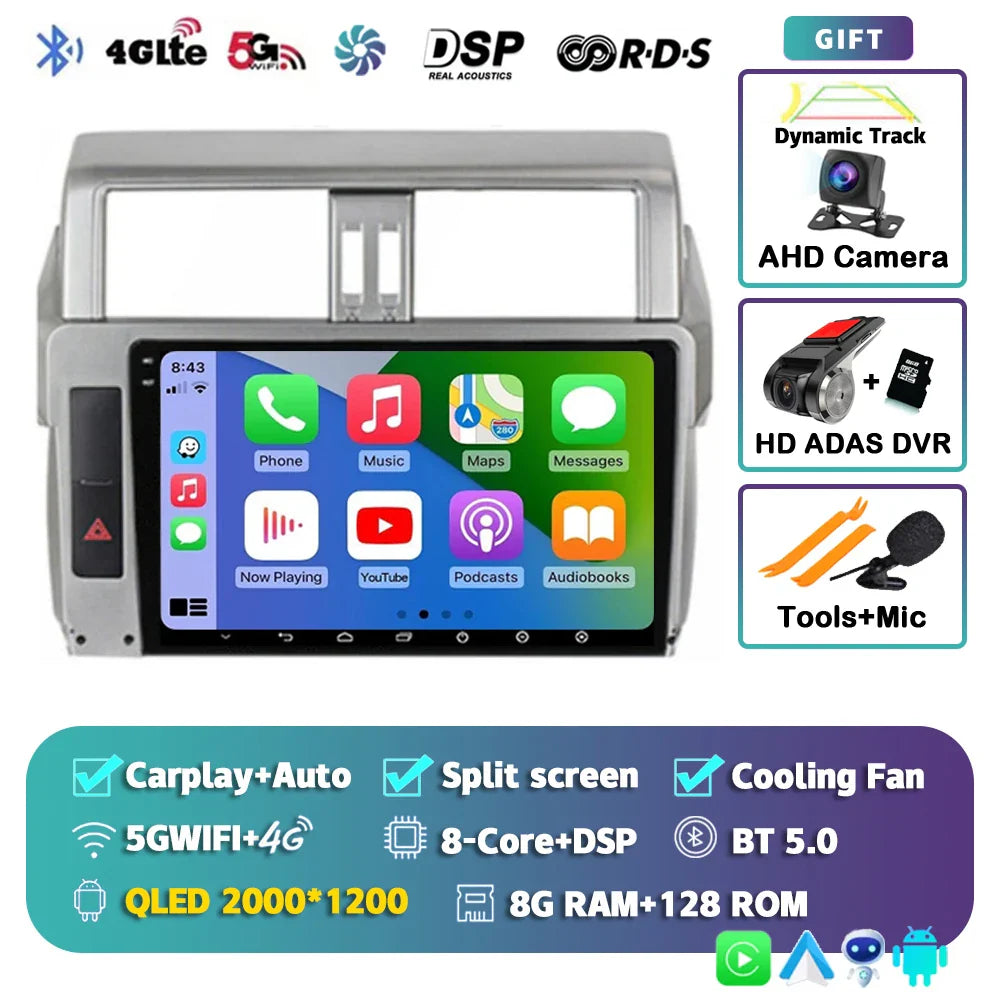 Android 14 For Toyota Land Cruiser Prado 150 2013 - 2017 2K QLED Android Car Radio Multimedia Video Player GPS Stereo CarPlay 4G