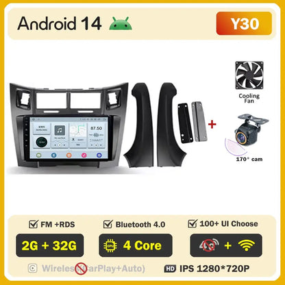 Car Radio Android 14 For Toyota Yaris 2 XP90 2005 - 2012 Auto Multimedia Stereo Dash Cam Screen GPS Head Unit Navigation DVD BT