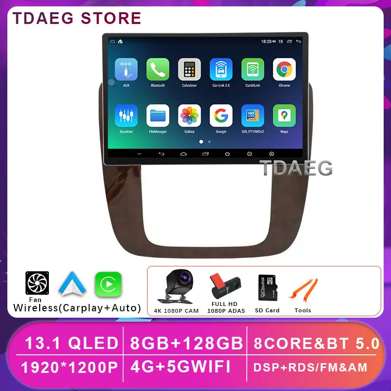 13INCH Android 14 For GMC Yukon Chevrolet Tahoe Suburban 2008 - 2012 Multimedia Video Player 4G WIFI Navigation GPS Carplay auto