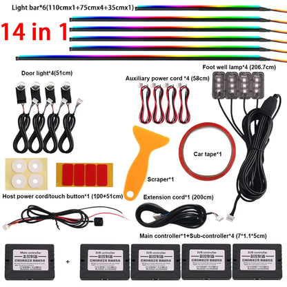 18 / 22 In 1 Streamer Car Ambient Lights RGB 213 64 Color LED Interior Rainbow Acrylic Strip Symphony Remote Atmosphere Lamp Kit