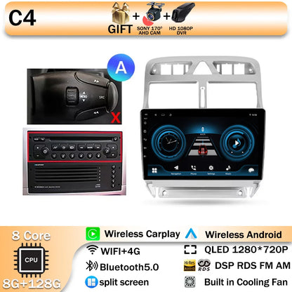 Carplay 2din Android 14 Car Radio Multimedia Gps Navigation For Peugeot 307 307CC 307SW 2002-2013 Stereo 2 DIN 4G WIFI Head Unit