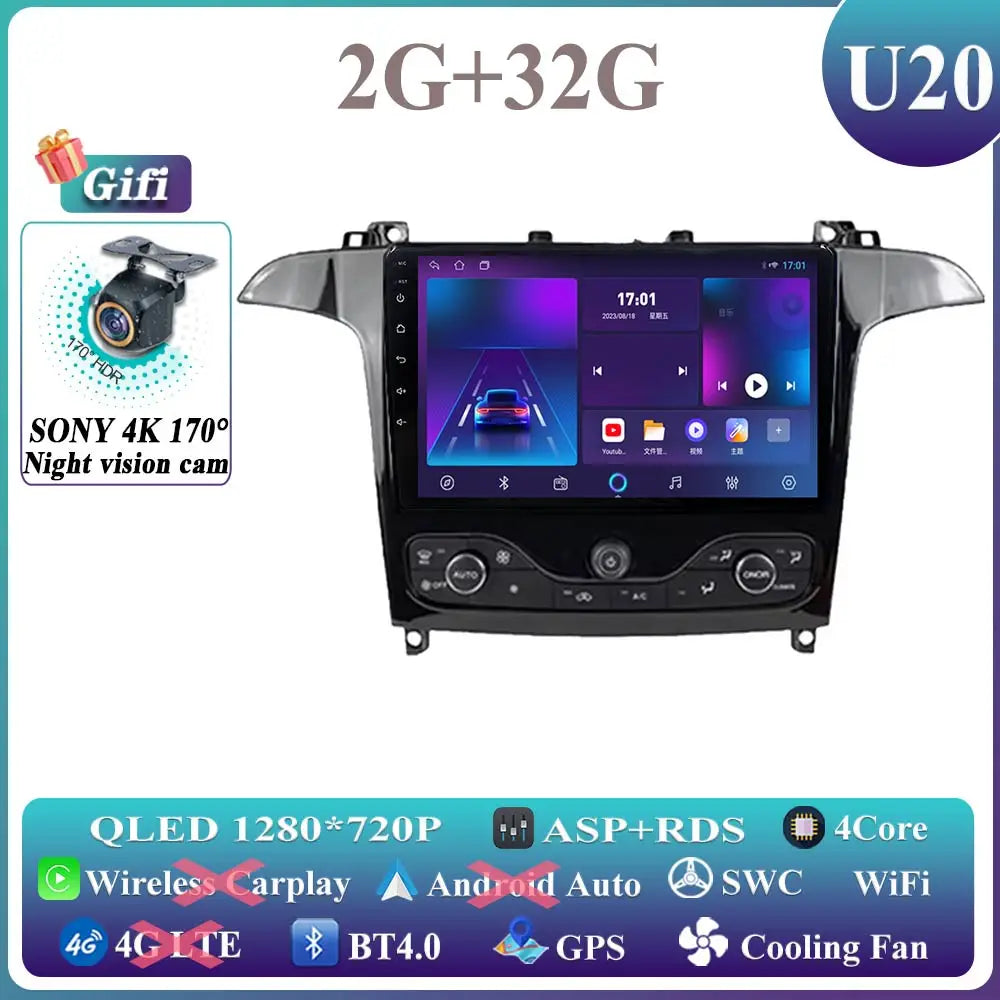 Android 14 Auto radio For Ford S Max S-MAX 2006-2015 For Ford Galaxy 2014 Carplay Multimedia Video player Navigation GPS No 2din