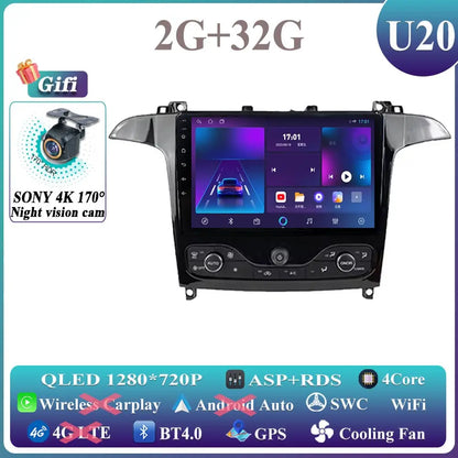 Android 14 Auto radio For Ford S Max S-MAX 2006-2015 For Ford Galaxy 2014 Carplay Multimedia Video player Navigation GPS No 2din