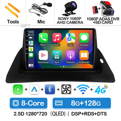 Android 14 Wireless Carplay Auto For Renault Kangoo 2 2009 - 2018 Car Radio Multimedia Stereo Video Player QLED GPS NAVI 4G WIFI