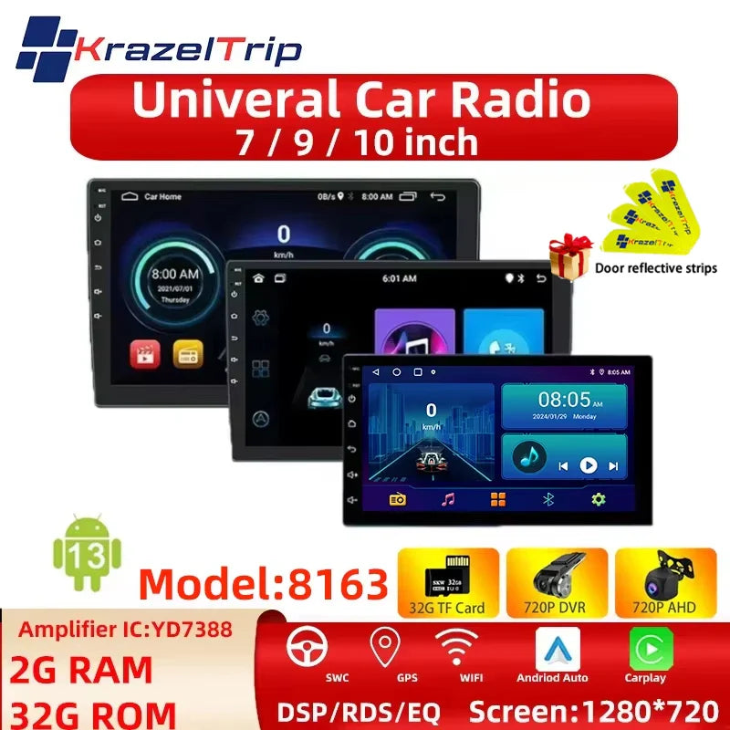 1280*720Screen 7 9 10 Inch 2Din Android Auto Carplay 8163 Car Radio Audio Multimedia Player for Hyundai Toyota Nissan Kia Stereo