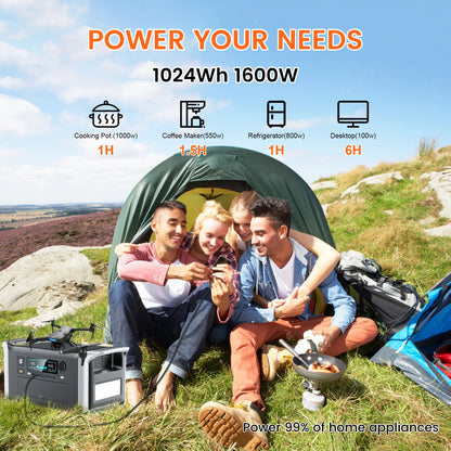 Ctolity 1800W Camping Portable Power Station 200W Solar Panel 1024Wh Lifepo4 Solar Generator Battery  Emergency Supply Backup