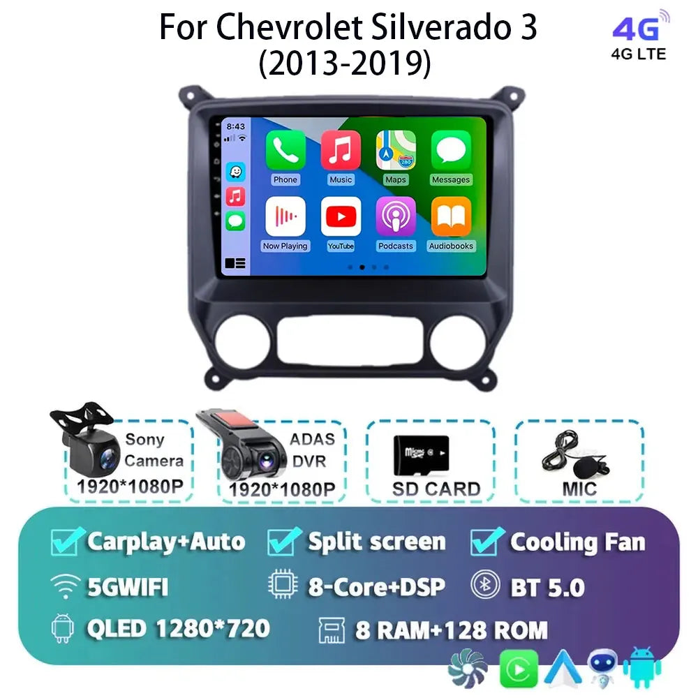 Android 14 Carplay Auto Car Radio Multimedia For Chevrolet Silverado 3 GMTK2 2014 2015 2016 2017 2018 Autoradio Stereo Head Unit
