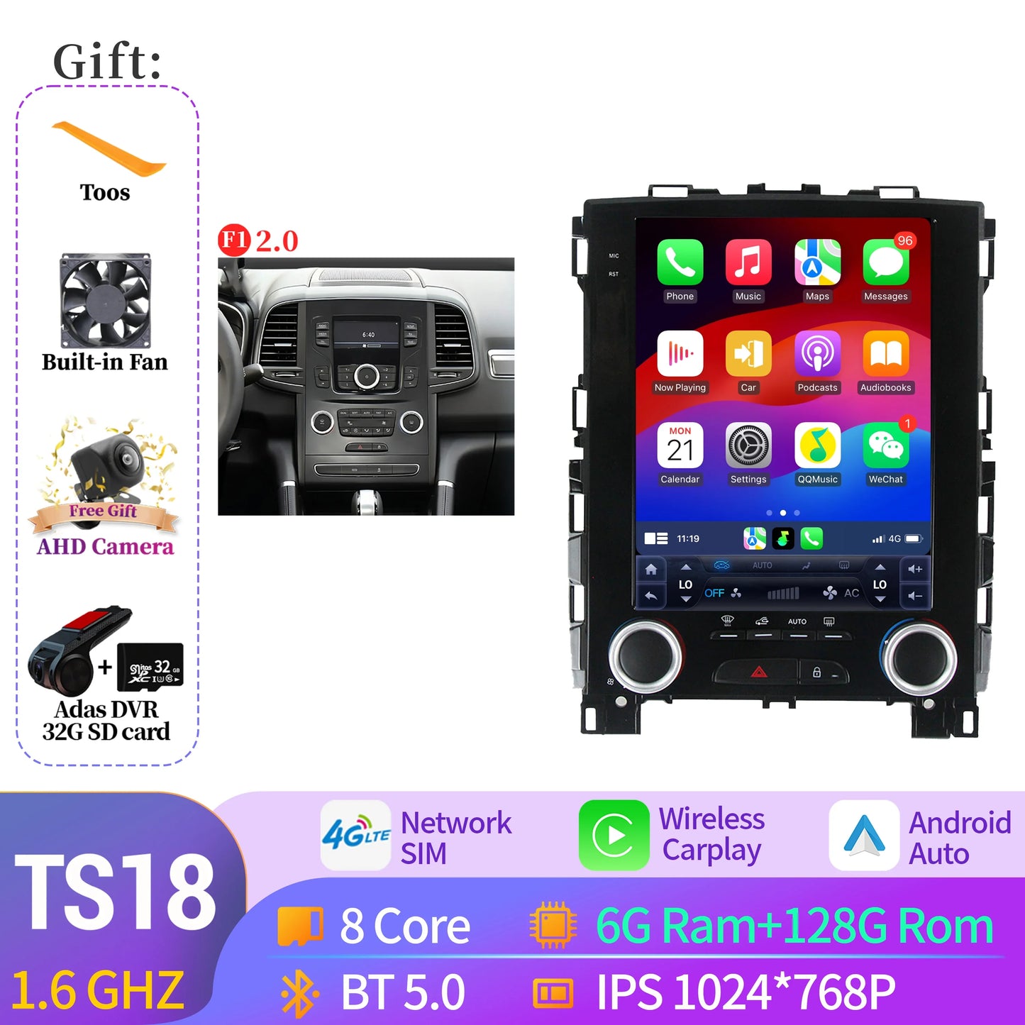 9.7″Android 14 For Renault Koleos Megane 4 Samsung SM6 Talisman 2017-2019 Wireless Apple BT Carplay Car Radio Multimedia