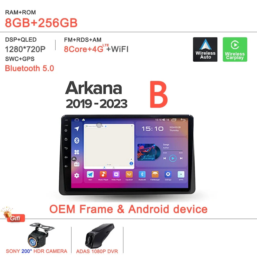 Android 14 For Renault Duster HM 2 II 2020 - 2023 Arkana 1 I 2019 - 2023 Car Radio Multimedia Video Player Navigation stereo DVD