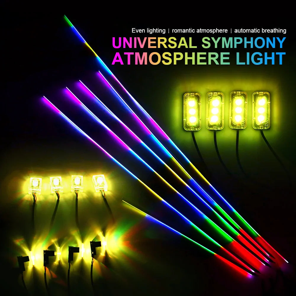 6/10/14/18/22 in 1 Led Car Hidden Ambient Light Symphony RGB 64 Color Bluetooth APP Interior Acrylic Matt Black Strip Backlight