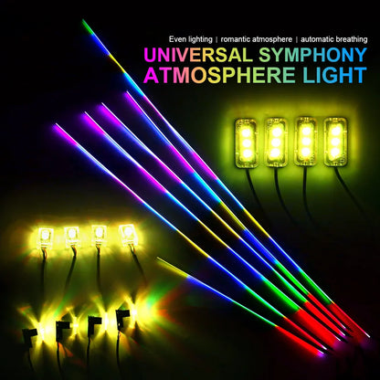 6/10/14/18/22 in 1 Led Car Hidden Ambient Light Symphony RGB 64 Color Bluetooth APP Interior Acrylic Matt Black Strip Backlight