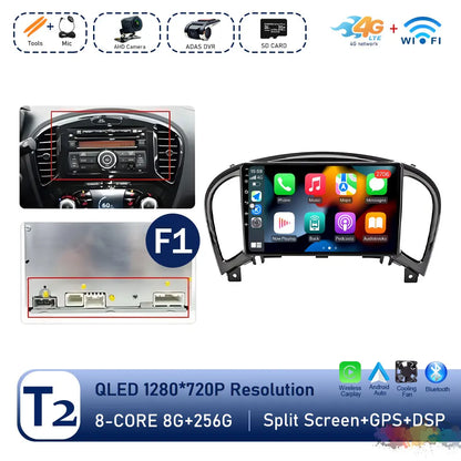 Carplay Android OS for Nissan Juke YF15 2010 - 2014 QLED Touch Screen 9 '' Car Radio Stereo Player GPS Navigation WiFi Head Unit