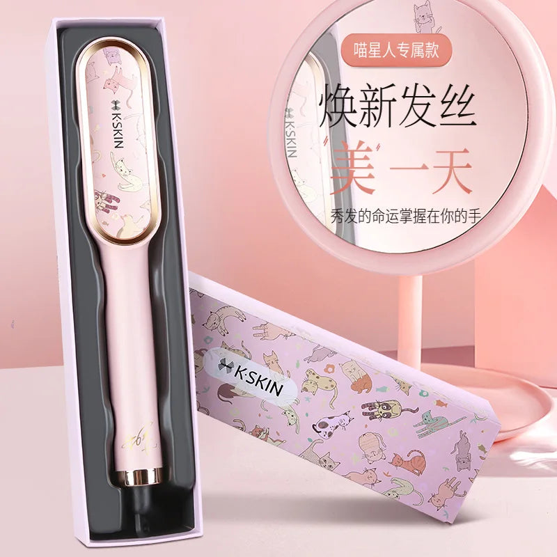 2in1 Professional Ionic Hair Straightener Curler Brush Ceramic PTC Heating Fast Straightening Curling Iron Hot Comb Styling Tool