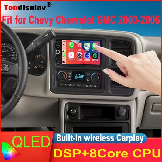 Topdisplay 8-Core QLED Radio Upgrade For Chevy Chevrolet Silverado SSR Tahoe 2003-2006 GMC Yukon 2003-2006 Hummer H2 2003-2007