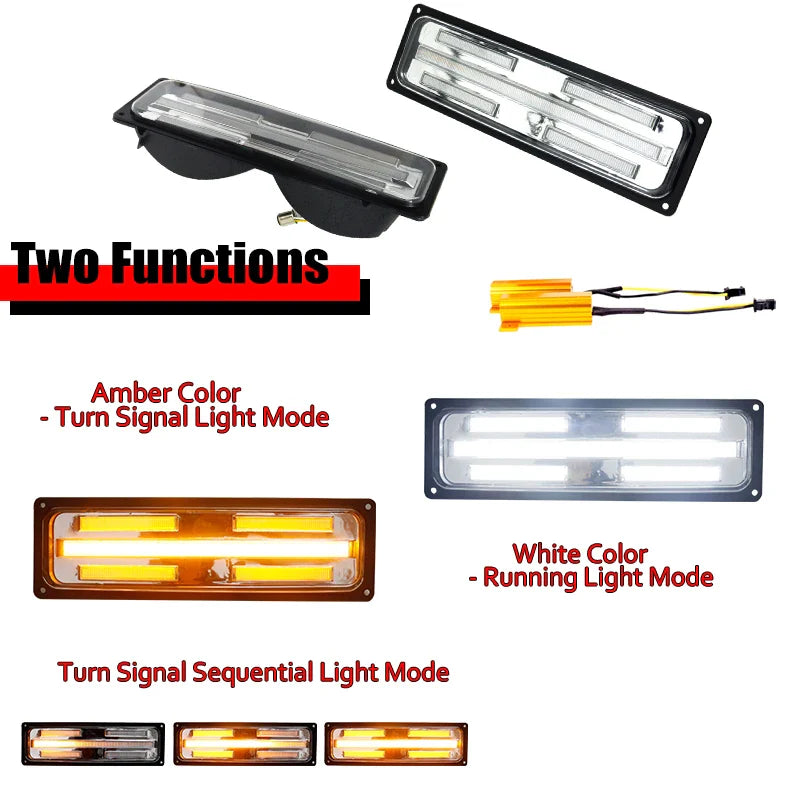 For GMC Suburban Yukon, For Chevrolet C/K 1500/2500 Tahoe Silverado Front Bumper Sequential Amber Turn Signal Light w/ White DRL