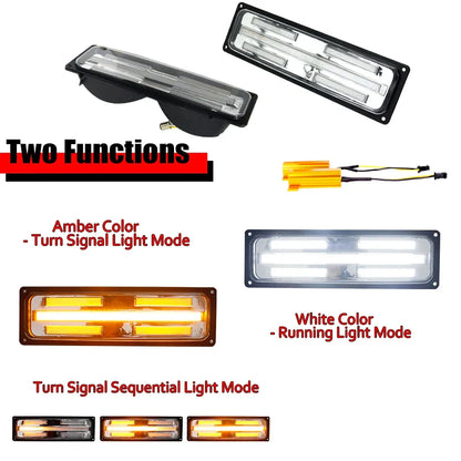 For GMC Suburban Yukon, For Chevrolet C/K 1500/2500 Tahoe Silverado Front Bumper Sequential Amber Turn Signal Light w/ White DRL