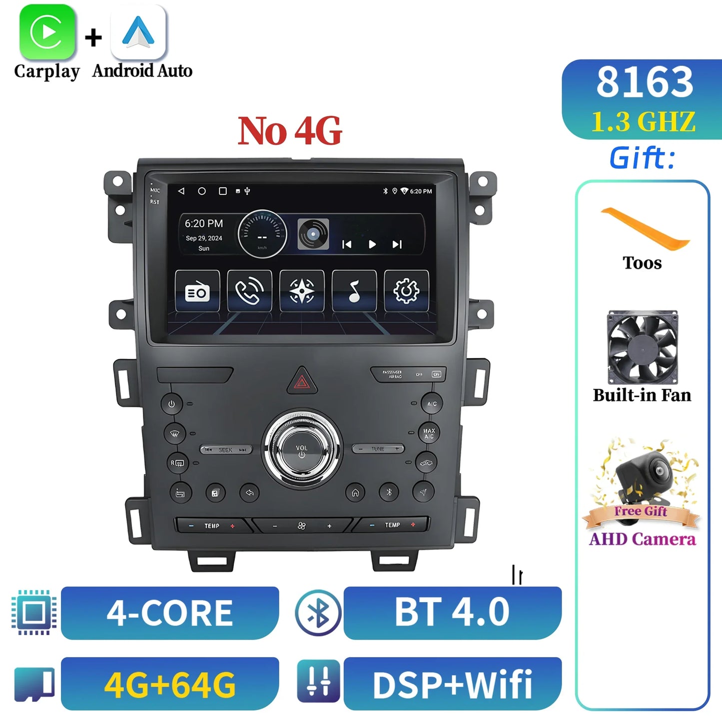 Car Radio Android 14 For Ford Edge 2011-2015 Multimedia Navigation Wireless Bluetooth Carplay 7862 8+256 radio 2K QLED Screen