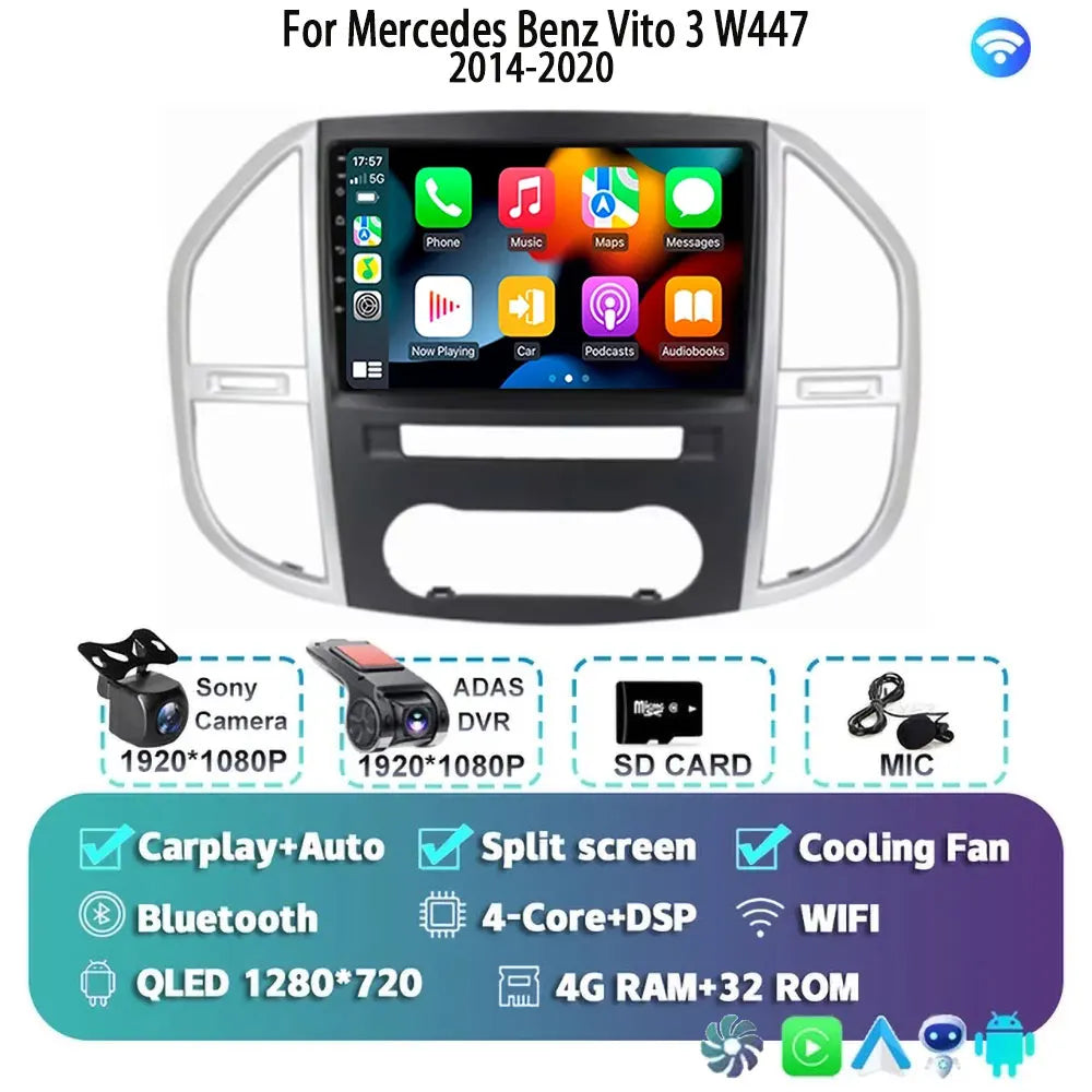 Android 14 For Mercedes Benz Vito 3 W447 2014-2020 2K QLED Android Car Radio Multimedia Video Player 4G Stereo CarPlay Head Unit