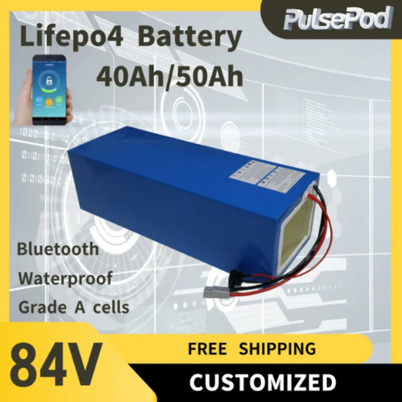 LiFePo4 27S 84V 24S 72V 40Ah 50Ah lithium battery with BMS for inverter two wheel small vehicle 3000W 4000W 5000W 6000W