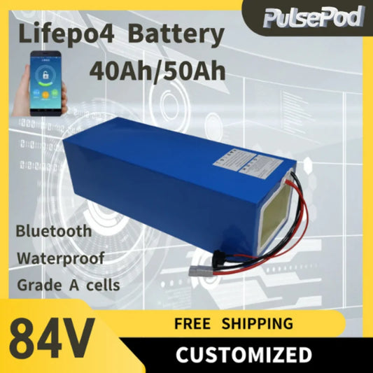 LiFePo4 27S 84V 24S 72V 40Ah 50Ah lithium battery with BMS for inverter two wheel small vehicle 3000W 4000W 5000W 6000W