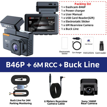 E-ACE Dash Cam 4K 3 Inch Mini Car Dvr Dual Lens With GPS WIFI 24h Parking 1080P Rear View Camera Night Vision Black Box