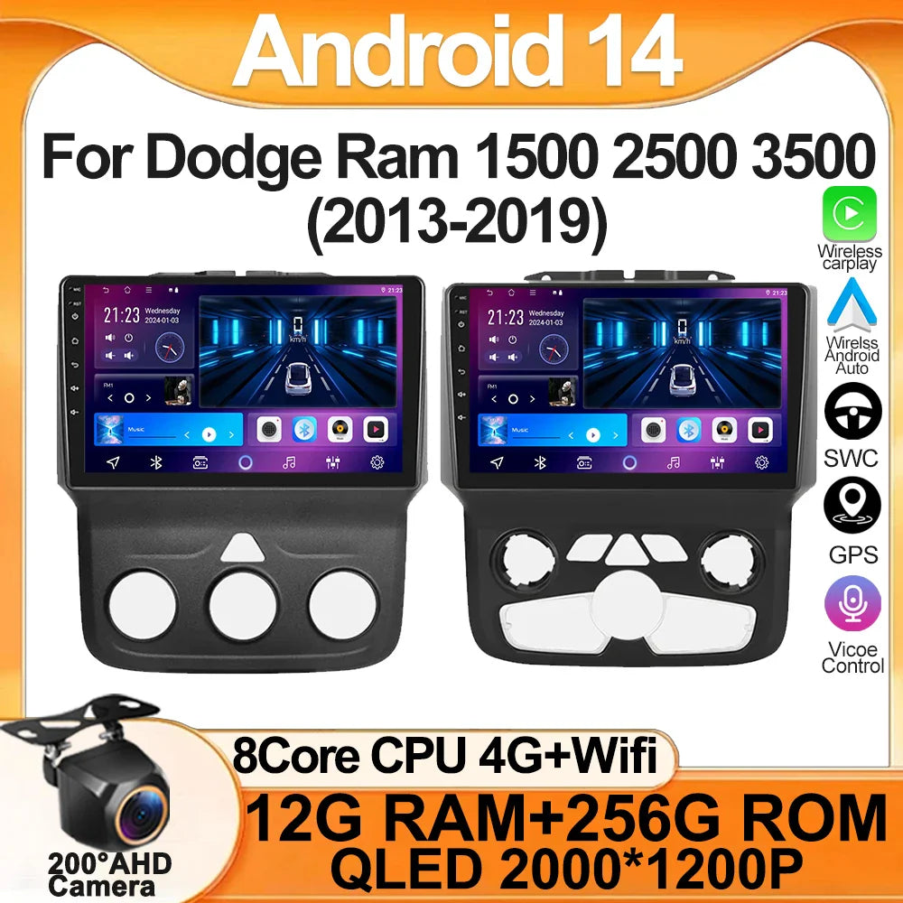 For Dodge Ram 1500 2500 3500 (2013-2019) Carplay Auto Screen Wireless Android Auto Car Intelligent Systems AutoMotive 8 Core DSP