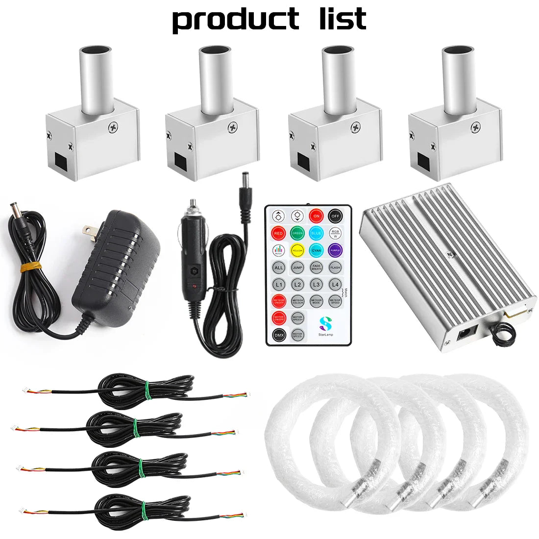 16W 4-Head Starry Sky Lamp Split Machine 840Pcs Fiber Optic RGBW Meteor Headliner Car Roof Starlight  APP/RF Remote Music Mode
