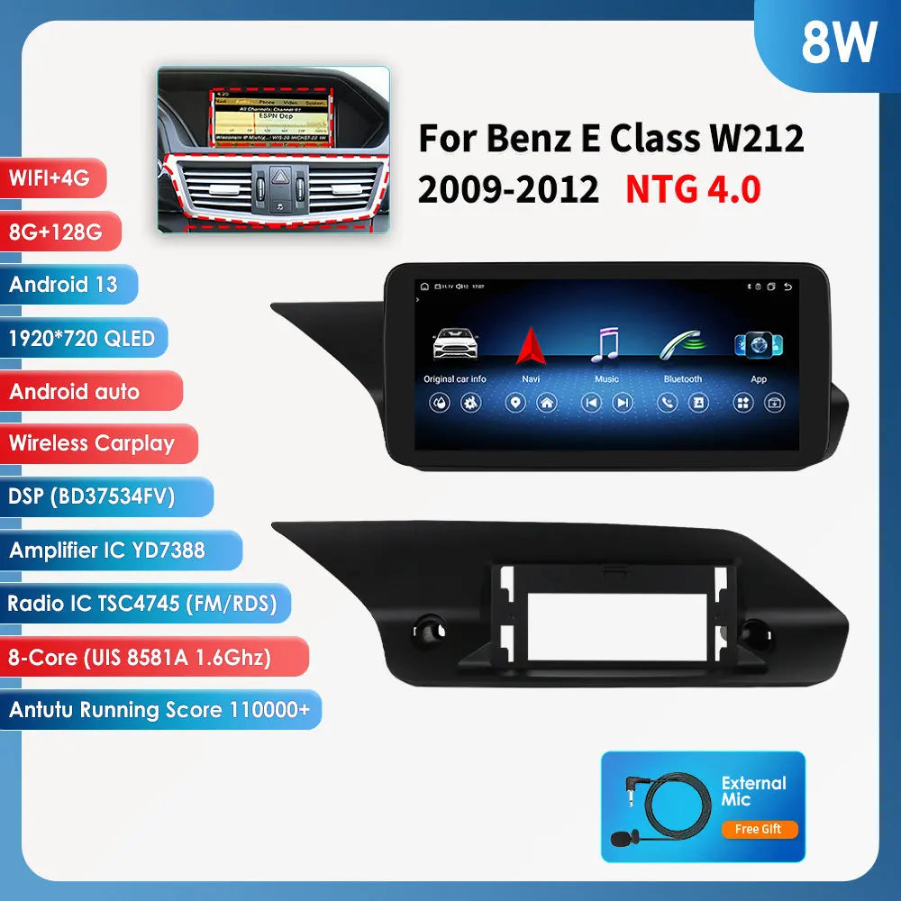2Din AI Carplay Android Auto Car Radio For Mercedes Benz W212 NTG 4.0 4.5 5.0 2009-2016 E-Class E200 E230 E260 E300 S212 4G GPS