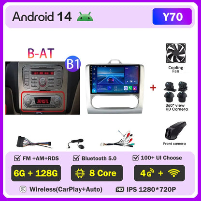 2din Android 14 Carplay Radio For ford focus 2 3 Mk2 Mk3 2004-2011 Automotive Car Multimedia GPS Autoradio 8 Core Wifi DSP BT