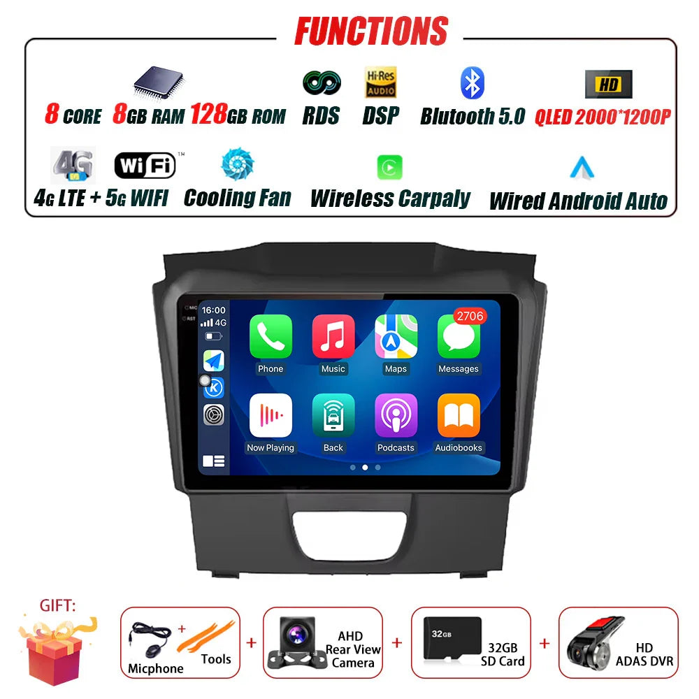Android Auto Car Radio For Isuzu DMAX 2015 - 2019 Multimedia Stereo Video Player Navigation GPS Carplay 4G WIFI DSP RDS BT