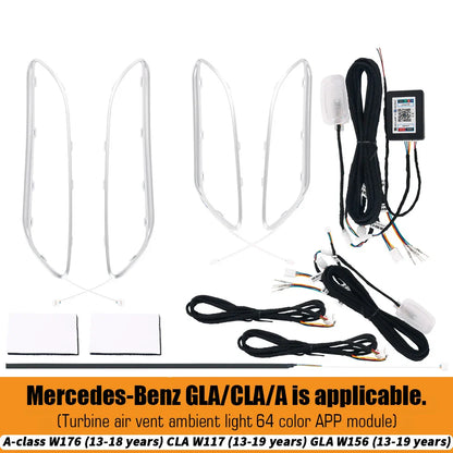 For Benz W176 W117 W156 X156 A CLA GLA 12/64 Color Ambient Light Turbine Air Vent Lamp Dashboard Door Lights Kit Car/App Control
