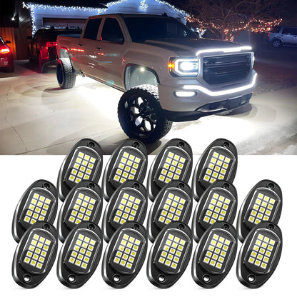 MICTUNING LED Rock Lights 12/16/20 Pods - Pure White Color Waterproof LED Underglow Light, Underbody Glow Lamp for Car Truck