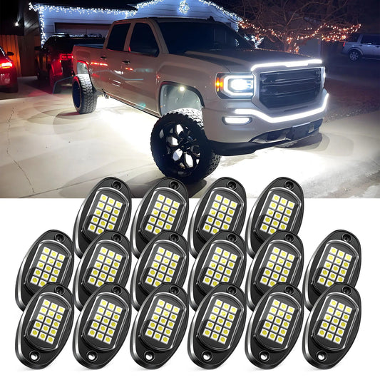 MICTUNING LED Rock Lights 12/16/20 Pods - Pure White Color Waterproof LED Underglow Light, Underbody Glow Lamp for Car Truck