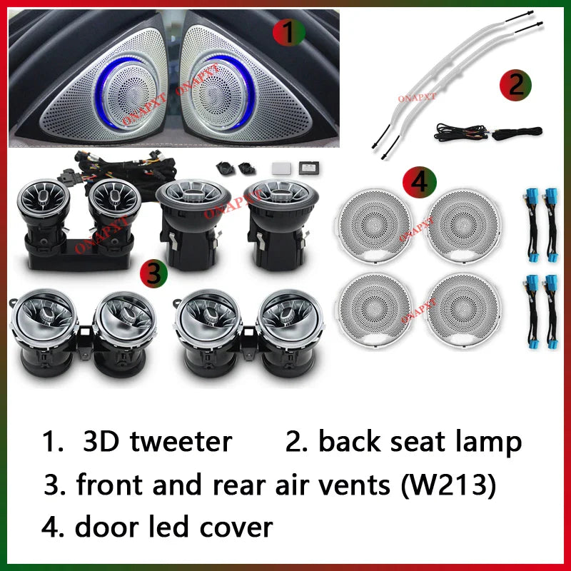 For Mercedes-Benz E-class W213 Coupe W238 LED Ambient Light 3D Tweeter Speeker Backlight Air Vent Turbine Car Atmosphere Lamp