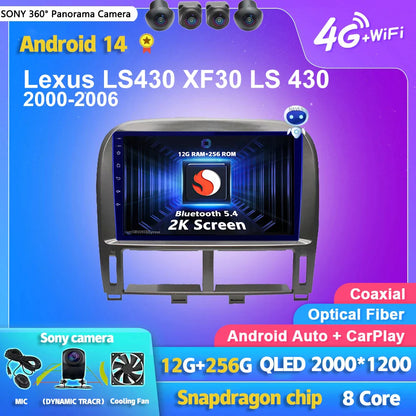 Android 14 Carplay Auto Car Radio Multimedia Player For Lexus LS430 XF30 LS 430 2000 - 2006 DSP Autoradio Stereo 2din Head Unit