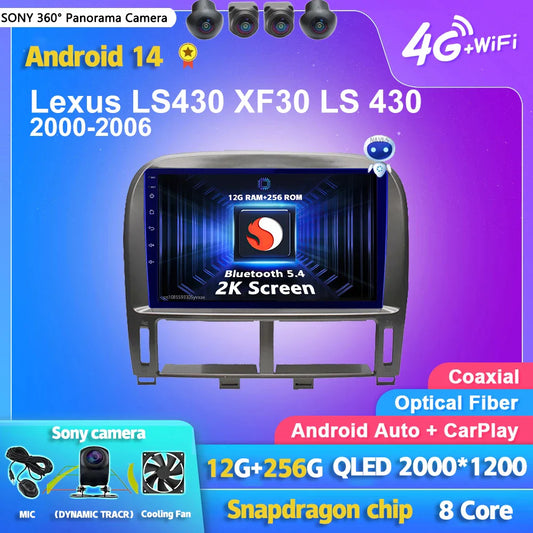 Android 14 Carplay Auto Car Radio Multimedia Player For Lexus LS430 XF30 LS 430 2000 - 2006 DSP Autoradio Stereo 2din Head Unit