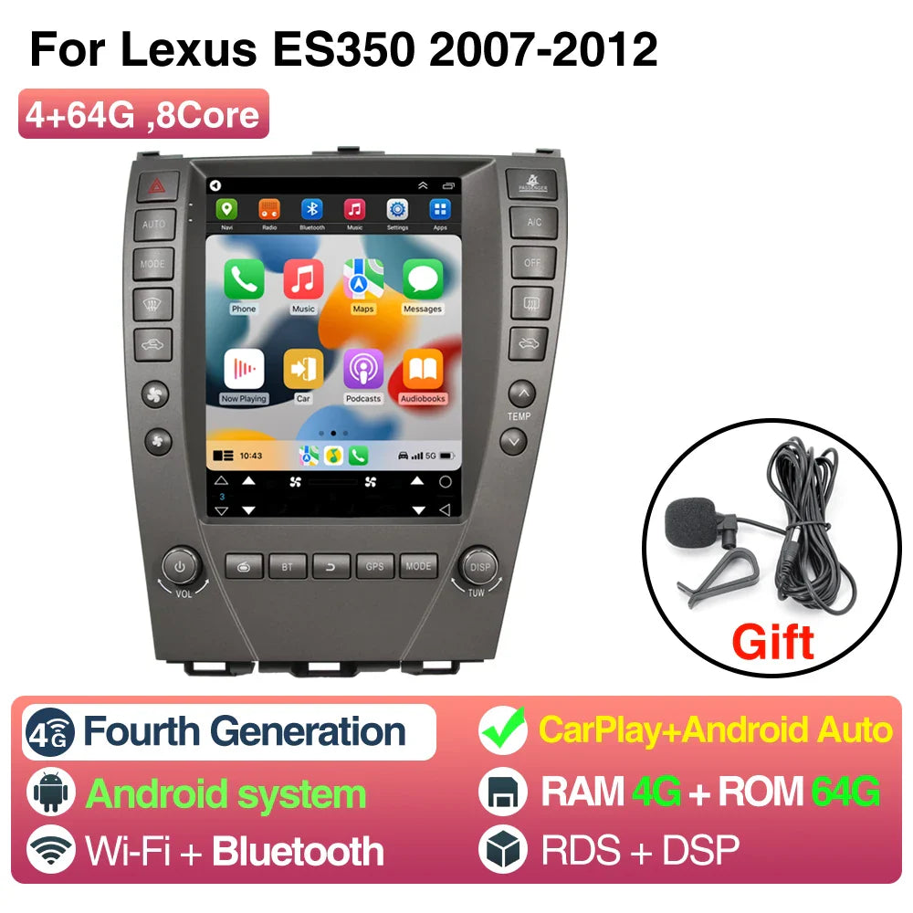 9.7inch Android 13 Car Radio For Lexus ES ES240 ES300 ES330 ES350 2007-2012 For Tesla Style Screen Car Radio Multimedia Player
