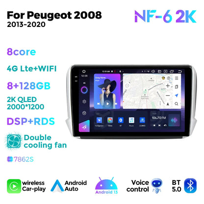 NaviFly 8Core Car Radio BT5.0 Multimedia Video Player For Peugeot 2008 2013-2020 GPS Navigation Wireless CarPlay Android Auto 4G