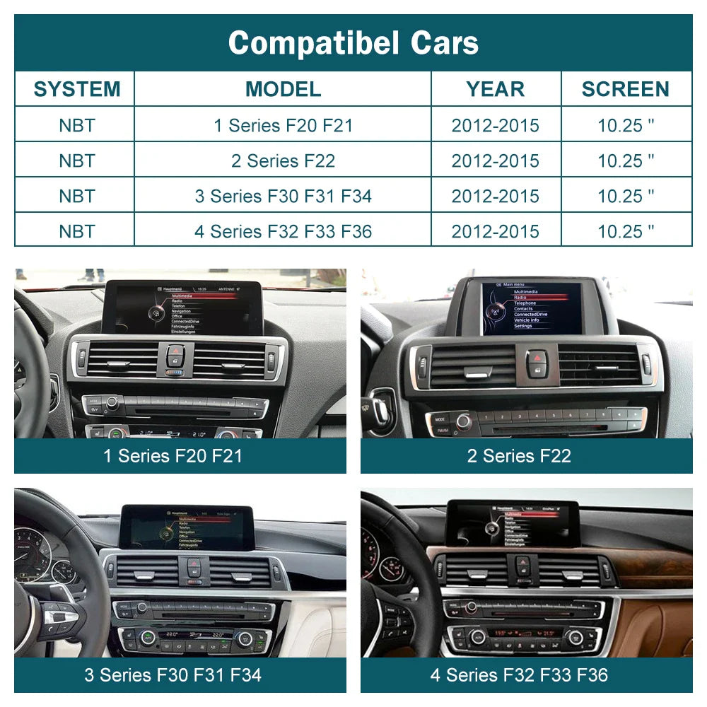 10.25'12.3' Wireless CarPlay Android Auto Multimedia Display Screen For BMW 1 2 3 4 Series F20 F21 F22 F30 F31 F32 F33